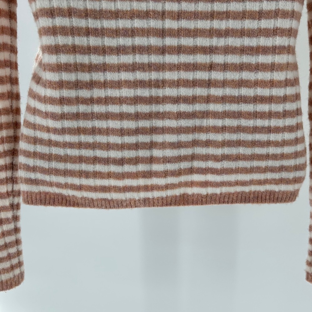 Madewell Womens Striped Ribbed Knit Long Sleeve Crew Neck Sweater‎ XXS Tan White - Picture 14 of 16